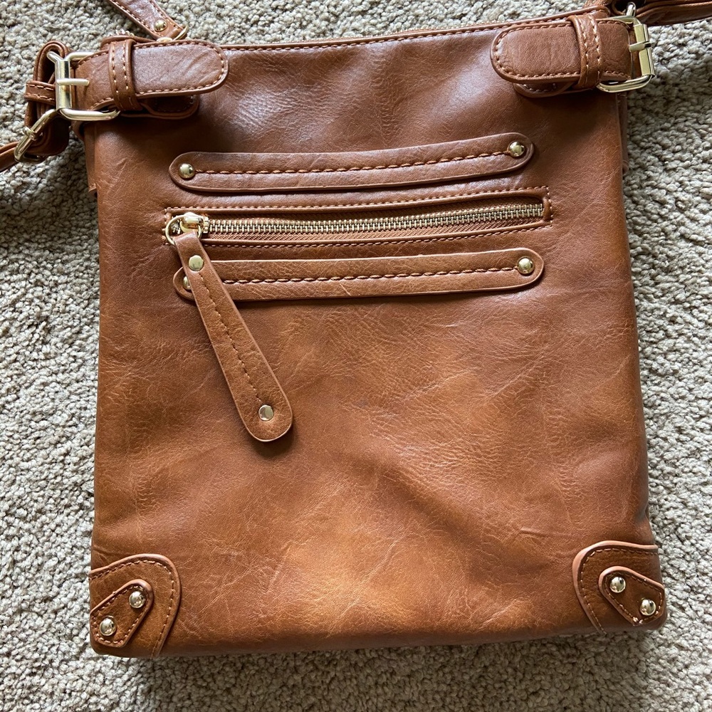Brown leather crossbody purse